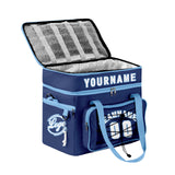 Custom Blue White All-Over Print Double Layer Insulated Cooler Bag - Waterproof 600D Oxford Picnic Tote for Team Events & Outdoor BBQ