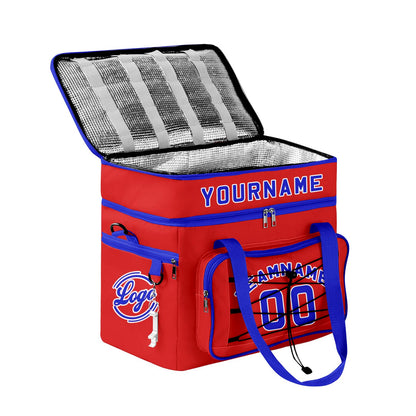 Custom Red Blue All-Over Print Double Layer Insulated Cooler Bag - Waterproof 600D Oxford Picnic Tote for Team Events & Outdoor BBQ