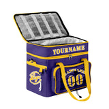 Custom Purple Yellow All-Over Print Double Layer Insulated Cooler Bag - Waterproof 600D Oxford Picnic Tote for Team Events & Outdoor BBQ