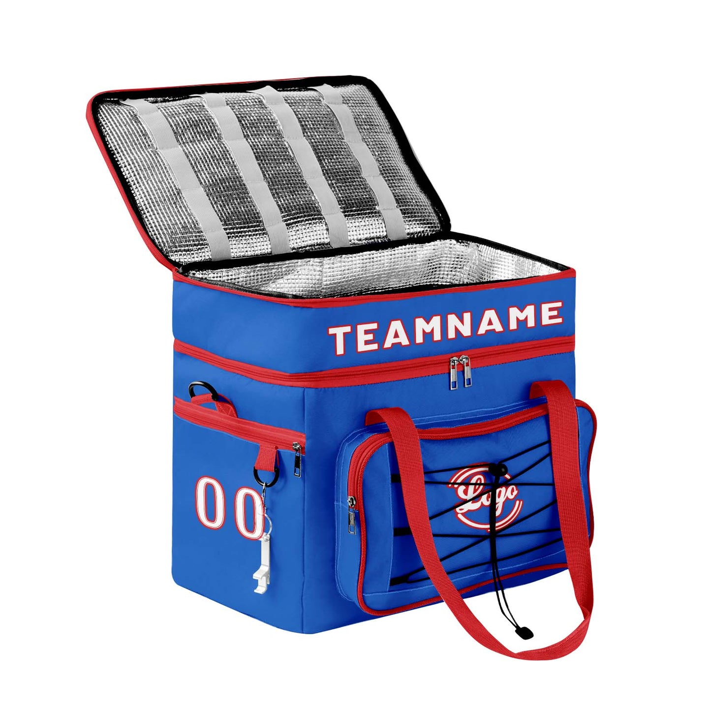 Custom Dark Blue Red Double Layer Insulated Cooler Bag - 600D Oxford Waterproof Picnic Tote for Camping, Hiking & BBQ - Large Capacity Thermal Lunch Bag