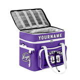 Custom Purple White All-Over Print Double Layer Insulated Cooler Bag - Waterproof 600D Oxford Picnic Tote for Team Events & Outdoor BBQ
