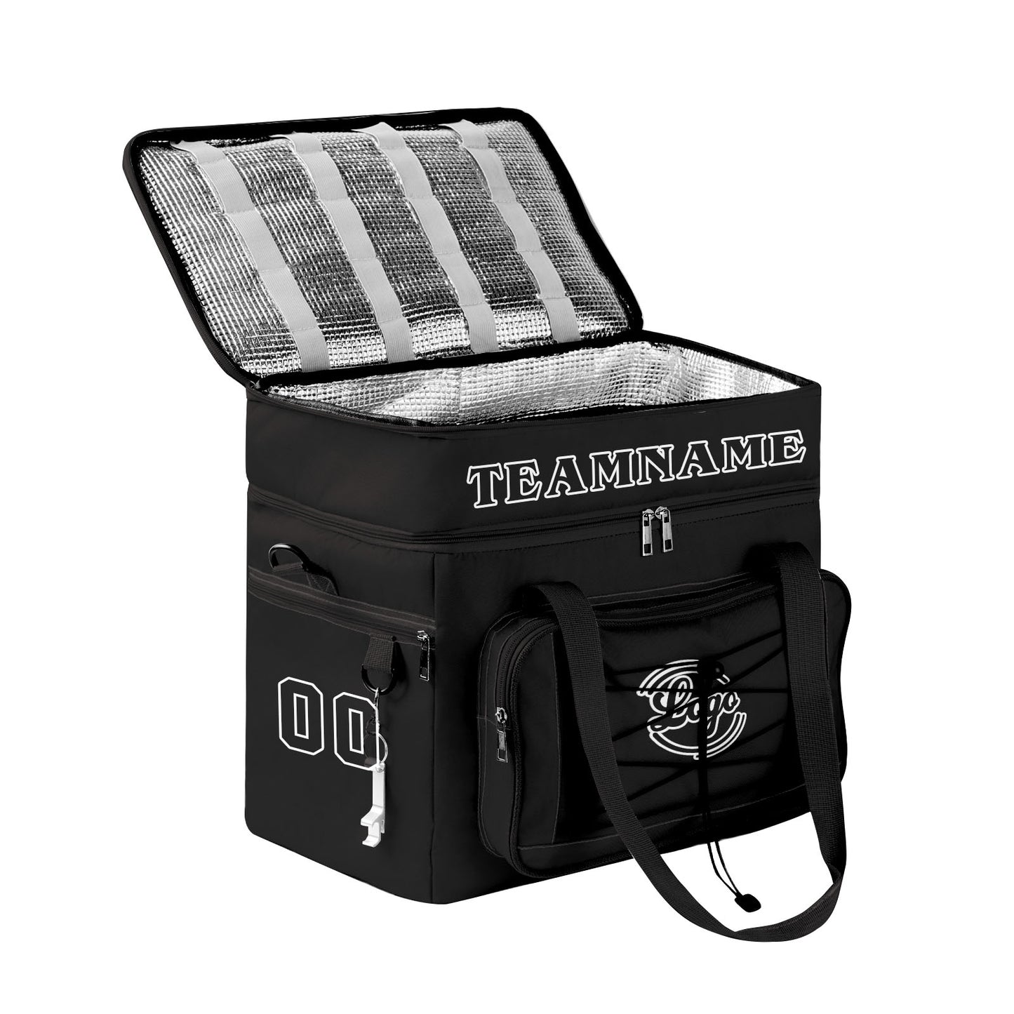 Custom Black Double Layer Insulated Cooler Bag - 600D Oxford Waterproof Picnic Tote for Camping, Hiking & BBQ - Large Capacity Thermal Lunch Bag