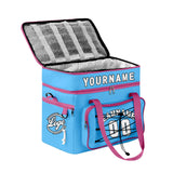 Portable Double Layer Cooler Bag - Waterproof Insulated Picnic Tote for Camping & Family Outings Blue Pink