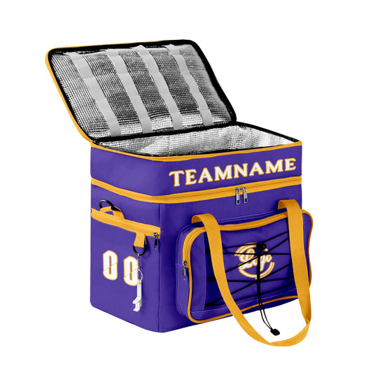 Portable Double Layer Cooler Bag - Waterproof Insulated Picnic Tote for Camping & Family Outings Purple Yellow