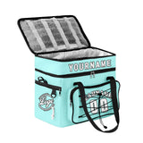 Custom Cyan Black All-Over Print Double Layer Insulated Cooler Bag - Waterproof 600D Oxford Picnic Tote for Team Events & Outdoor BBQ
