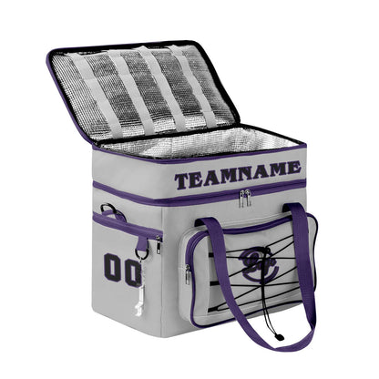 Custom Gray Purple Double Layer Insulated Cooler Bag - 600D Oxford Waterproof Picnic Tote for Camping, Hiking & BBQ - Large Capacity Thermal Lunch Bag