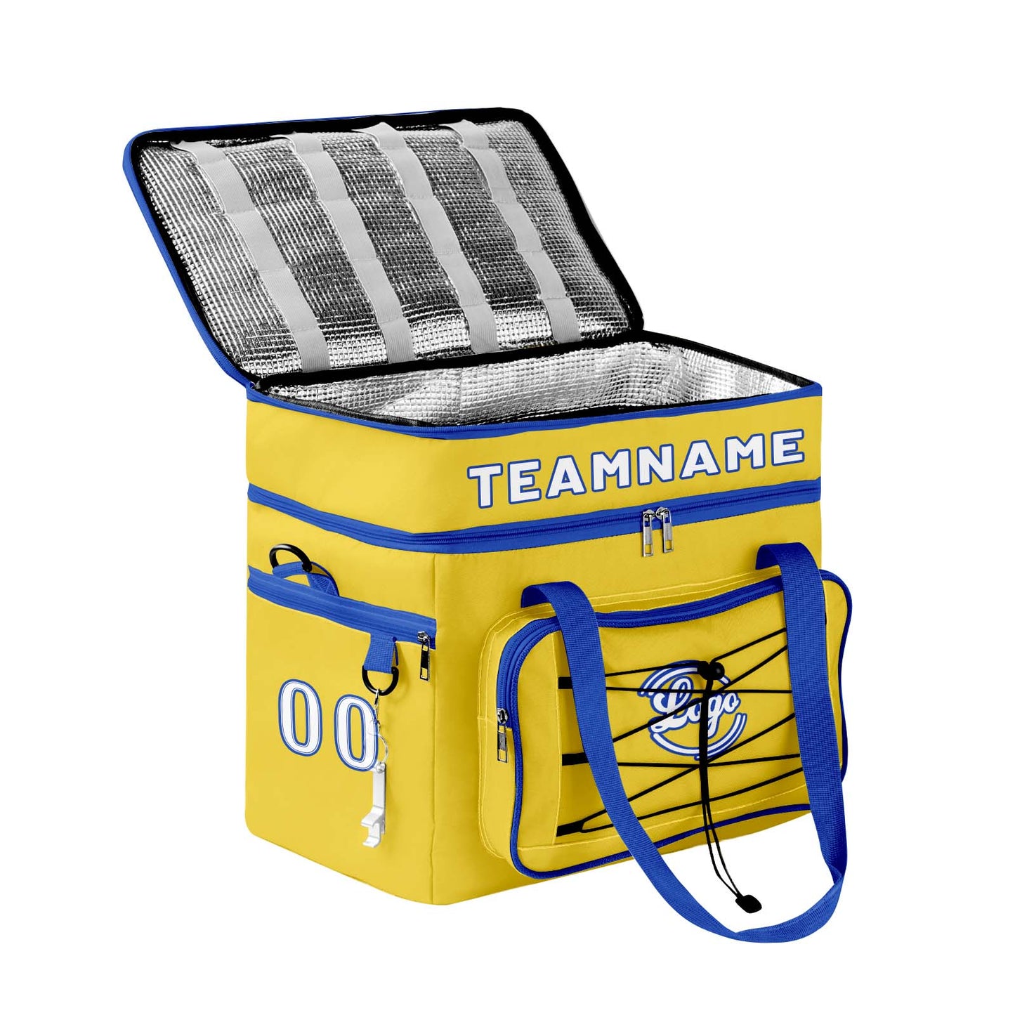 Custom Yellow Blue Double Layer Insulated Cooler Bag - 600D Oxford Waterproof Picnic Tote for Camping, Hiking & BBQ - Large Capacity Thermal Lunch Bag