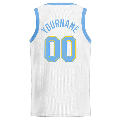Custom Stitched Basketball Jersey for Men, Women And Kids White-Light Blue-Yellow