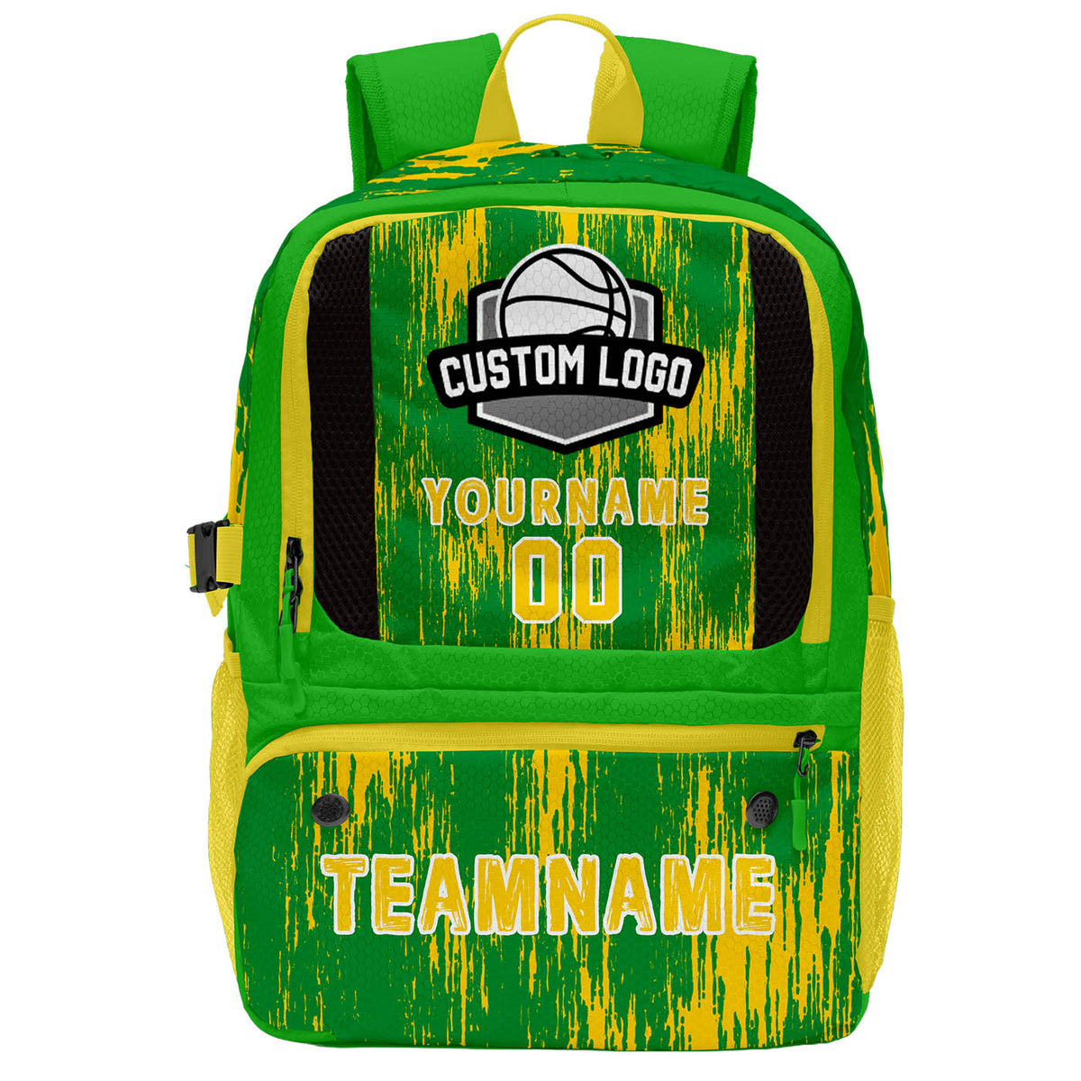 Custom Grass Green Lemon Yellow Basketball Soccer Backpack Personalized Player Names Numbers Team Logo #BB-0919-0015