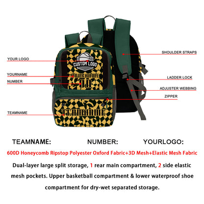 Custom Olive Green Gold Basketball Soccer Backpack Personalized Player Names Numbers Team Logo #BB-0919-0022