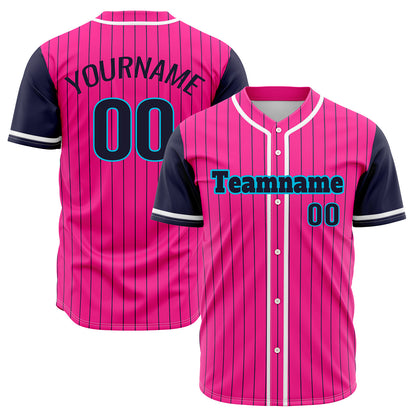 Custom Pink Dark Blue Hip Hop Baseball Jersey Stitched Printed - Personalized Name Number Shirts #BB-0919-0084