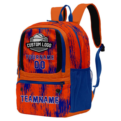 Custom Bright Orange and Royal Blue Basketball Soccer Backpack Personalized Player Names Numbers Team Logo #BB-0919-0008