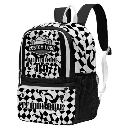 Custom Black White Basketball Soccer Backpack Personalized Player Names Numbers Team Logo #BB-0919-0001