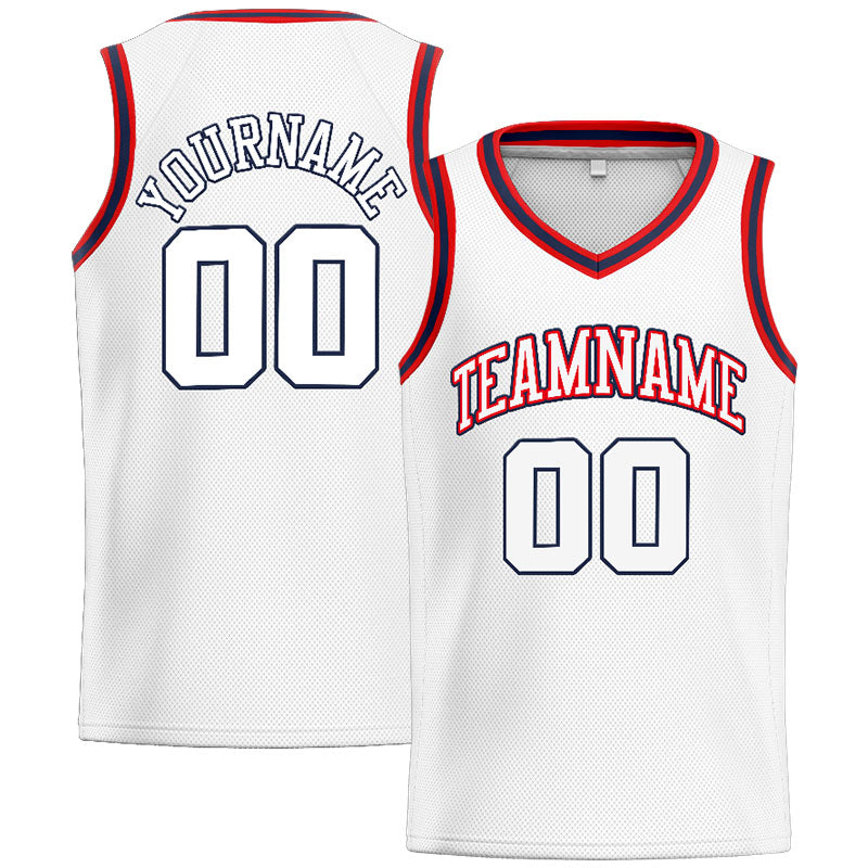 Custom Stitched Basketball Jersey for Men, Women And Kids White-Red-Navy