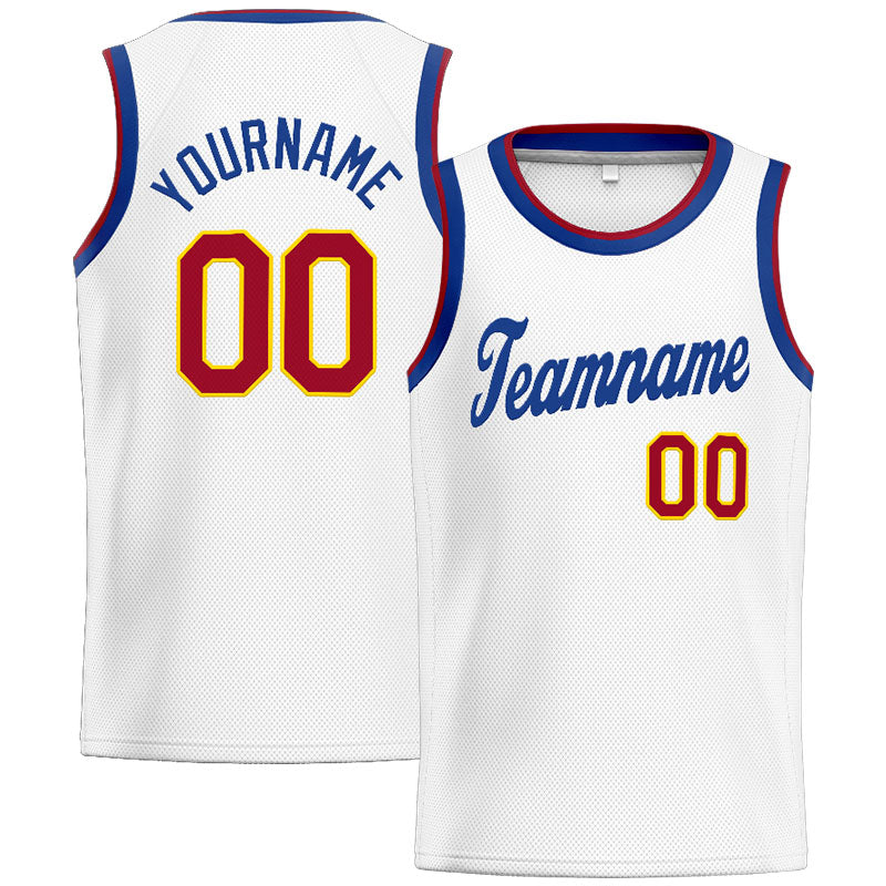 Custom Stitched Basketball Jersey for Men, Women And Kids White-Blue-Red-Yellow