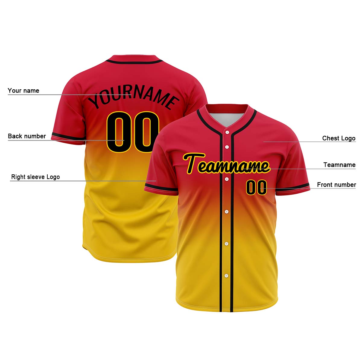 Custom Red Yellow Hip Hop Baseball Jersey Stitched Printed - Personalized Name Number Shirts #BB-0919-0091