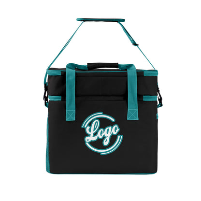 Custom Black Cyan Double Layer Insulated Cooler Bag - 600D Oxford Waterproof Picnic Tote for Camping, Hiking & BBQ - Large Capacity Thermal Lunch Bag