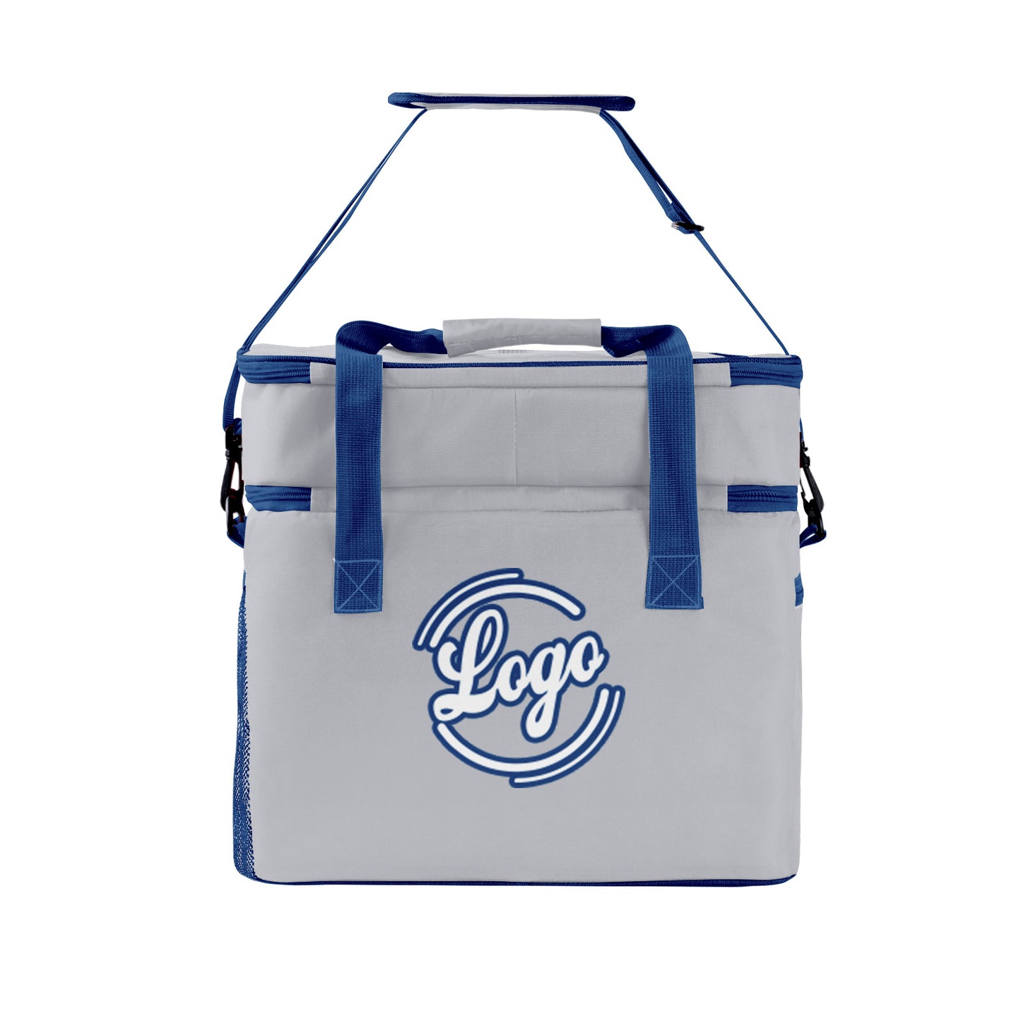 Custom Gray Dark Blue Double Layer Insulated Cooler Bag - 600D Oxford Waterproof Picnic Tote for Camping, Hiking & BBQ - Large Capacity Thermal Lunch Bag