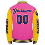 Custom Pink Yellow Royal Varsity Jackets for Men Women Youth Personalized Letterman Jackets