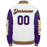 Custom Purple White Yellow Varsity Jackets for Men Women Youth Personalized Letterman Jackets