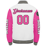 Custom White Pink Varsity Jackets for Men Women Youth Personalized Letterman Jackets