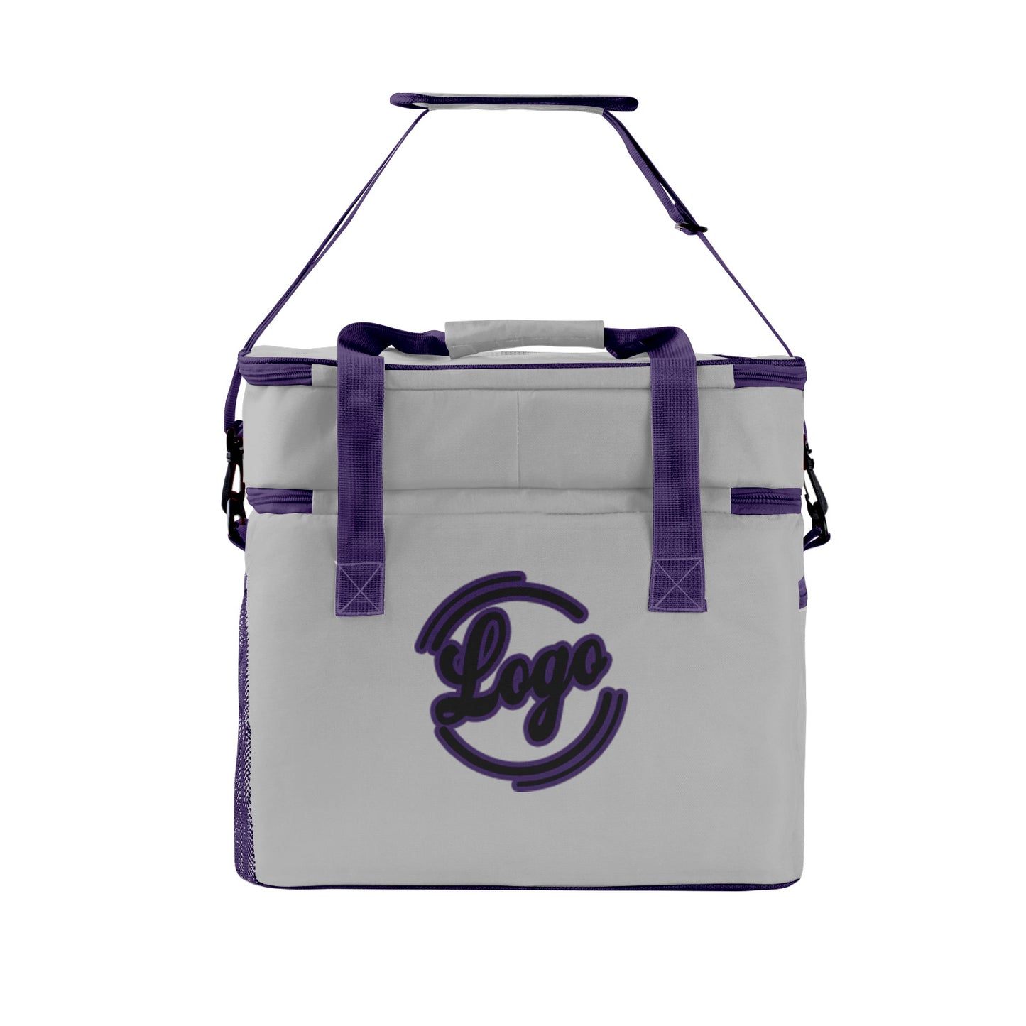 Custom Gray Purple Double Layer Insulated Cooler Bag - 600D Oxford Waterproof Picnic Tote for Camping, Hiking & BBQ - Large Capacity Thermal Lunch Bag
