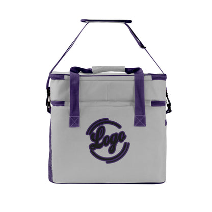 Custom Gray Purple Double Layer Insulated Cooler Bag - 600D Oxford Waterproof Picnic Tote for Camping, Hiking & BBQ - Large Capacity Thermal Lunch Bag