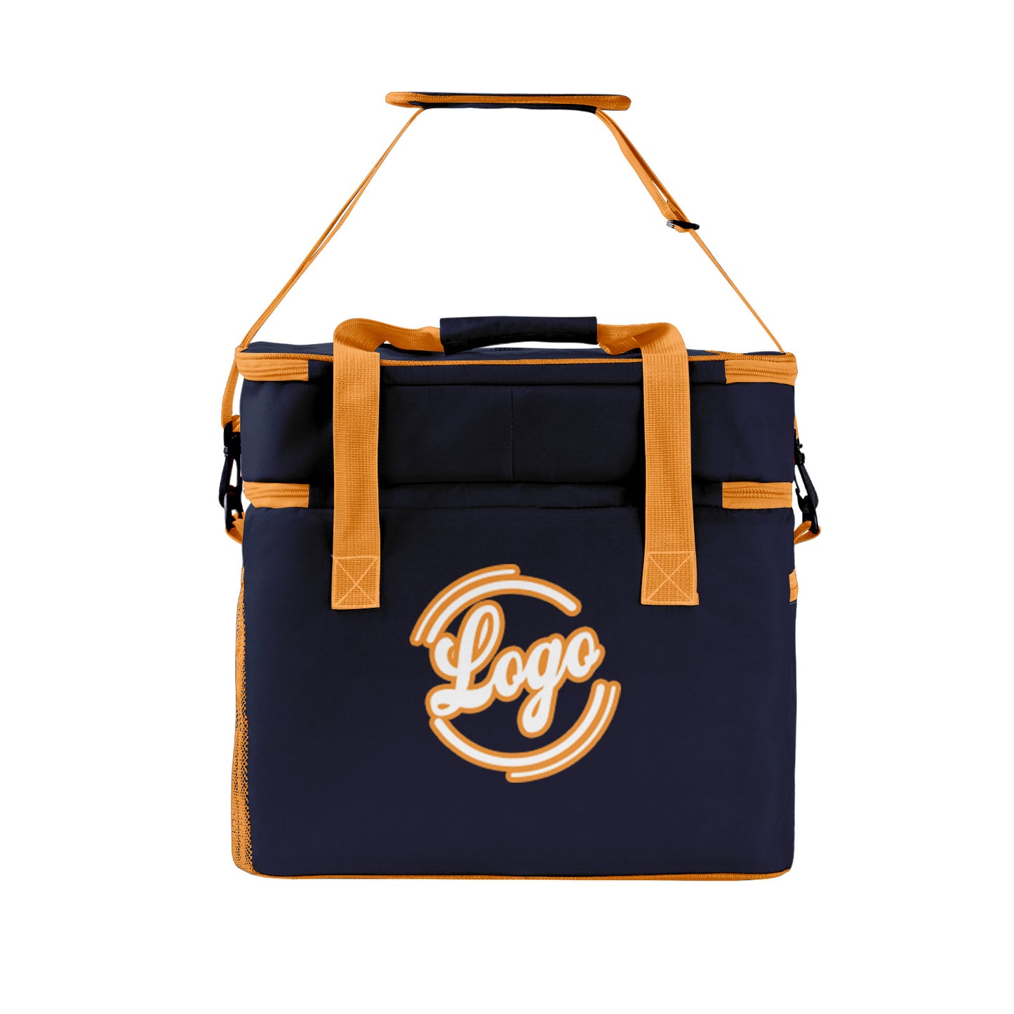 Portable Double Layer Cooler Bag - Waterproof Insulated Picnic Tote for Camping & Family Outings Navy Orange