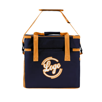 Portable Double Layer Cooler Bag - Waterproof Insulated Picnic Tote for Camping & Family Outings Navy Orange