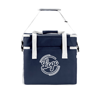 Portable Double Layer Cooler Bag - Waterproof Insulated Picnic Tote for Camping & Family Outings Navy White