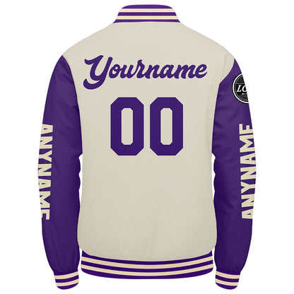 Custom Purple Cream Varsity Jackets for Men Women Youth Personalized Letterman Jackets