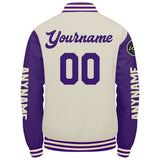 Custom Purple Cream Varsity Jackets for Men Women Youth Personalized Letterman Jackets