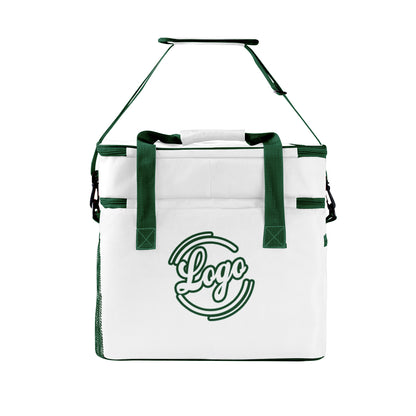 Custom White Dark Green Double Layer Insulated Cooler Bag - 600D Oxford Waterproof Picnic Tote for Camping, Hiking & BBQ - Large Capacity Thermal Lunch Bag
