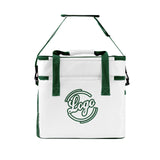 Custom White Dark Green Double Layer Insulated Cooler Bag - 600D Oxford Waterproof Picnic Tote for Camping, Hiking & BBQ - Large Capacity Thermal Lunch Bag