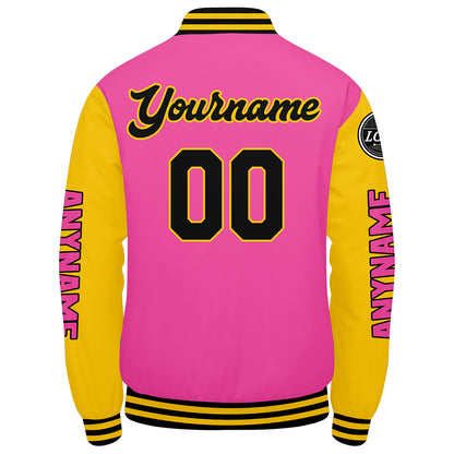 Custom Pink Yellow Black Varsity Jackets for Men Women Youth Personalized Letterman Jackets