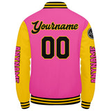 Custom Pink Yellow Black Varsity Jackets for Men Women Youth Personalized Letterman Jackets