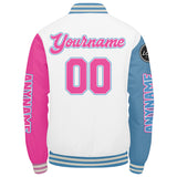 Custom White Light Blue Pink Varsity Jackets for Men Women Youth Personalized Letterman Jackets