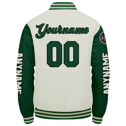 Custom Green Cream Varsity Jackets for Men Women Youth Personalized Letterman Jackets