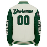 Custom Green Cream Varsity Jackets for Men Women Youth Personalized Letterman Jackets