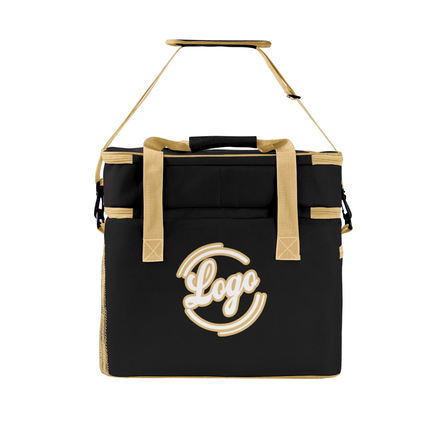 Custom Black Beige Double Layer Insulated Cooler Bag - 600D Oxford Waterproof Picnic Tote for Camping, Hiking & BBQ - Large Capacity Thermal Lunch Bag