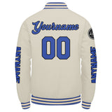 Custom Cream Blue Varsity Jackets for Men Women Youth Personalized Letterman Jackets