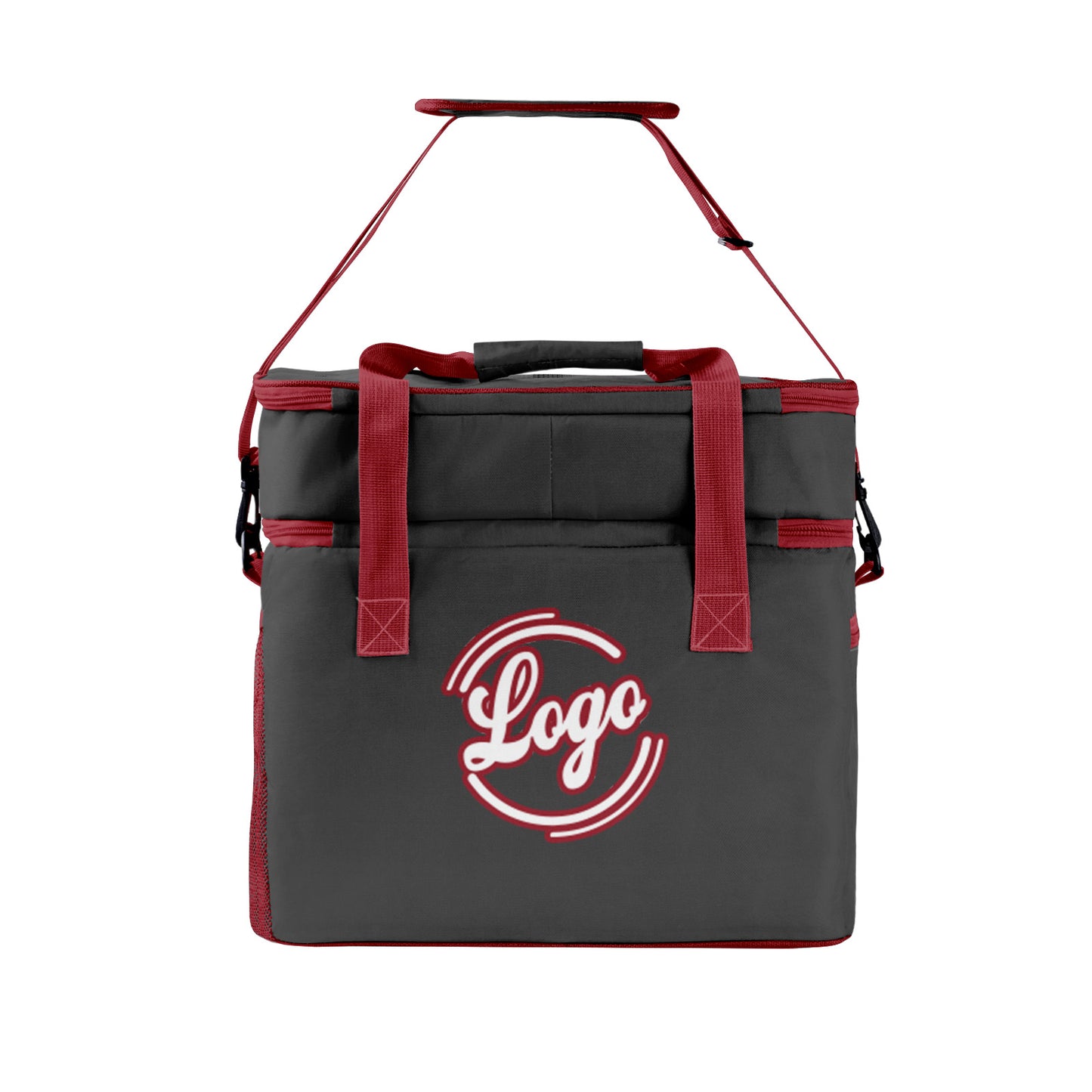 Custom Gray Red Double Layer Insulated Cooler Bag - 600D Oxford Waterproof Picnic Tote for Camping, Hiking & BBQ - Large Capacity Thermal Lunch Bag