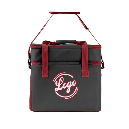 Custom Gray Red Double Layer Insulated Cooler Bag - 600D Oxford Waterproof Picnic Tote for Camping, Hiking & BBQ - Large Capacity Thermal Lunch Bag