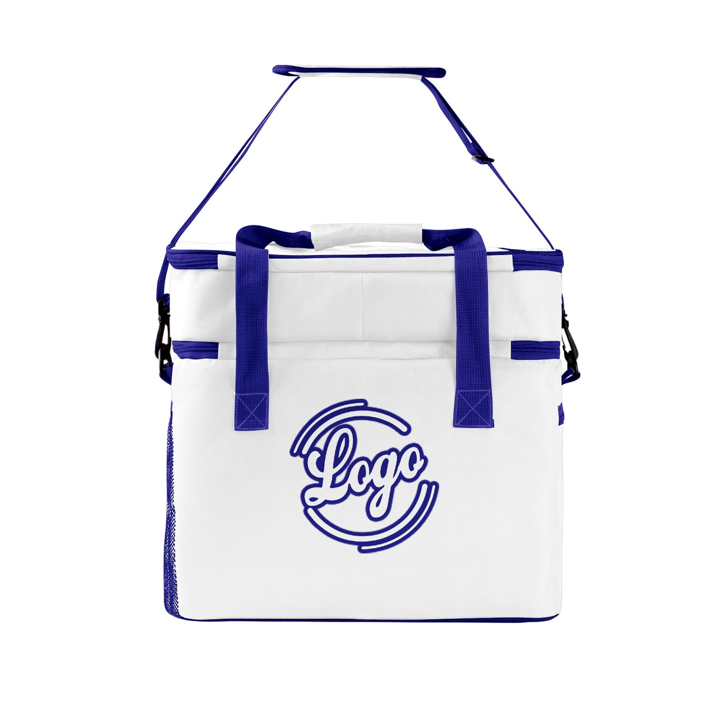 Custom White Dark Blue Double Layer Insulated Cooler Bag - 600D Oxford Waterproof Picnic Tote for Camping, Hiking & BBQ - Large Capacity Thermal Lunch Bag