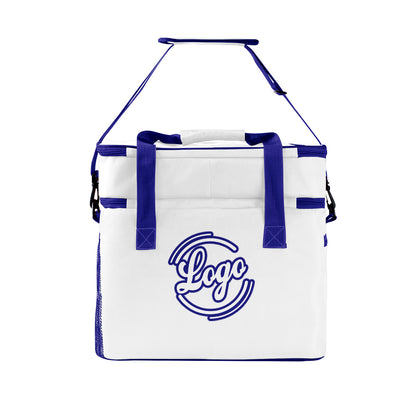 Custom White Dark Blue Double Layer Insulated Cooler Bag - 600D Oxford Waterproof Picnic Tote for Camping, Hiking & BBQ - Large Capacity Thermal Lunch Bag