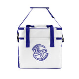 Custom White Dark Blue Double Layer Insulated Cooler Bag - 600D Oxford Waterproof Picnic Tote for Camping, Hiking & BBQ - Large Capacity Thermal Lunch Bag