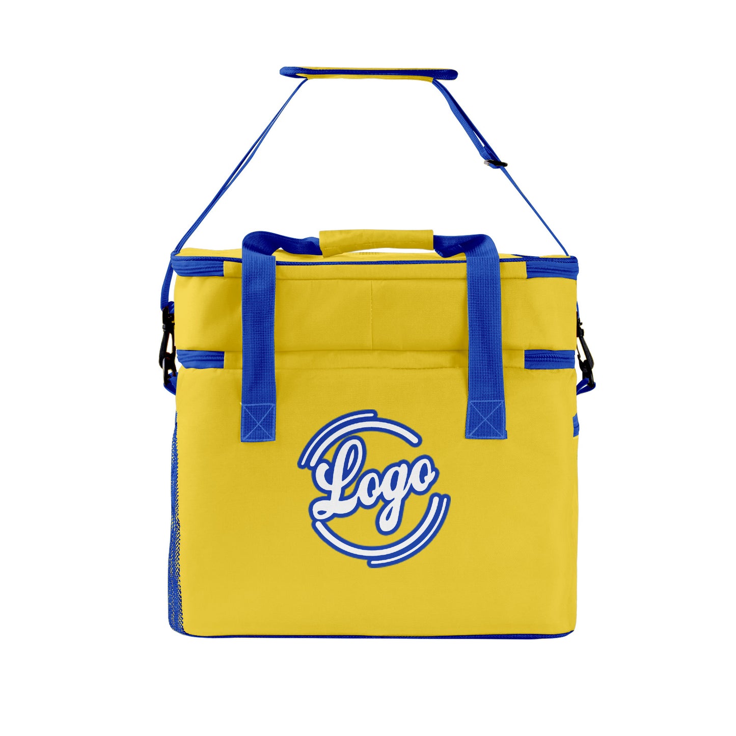 Custom Yellow Blue Double Layer Insulated Cooler Bag - 600D Oxford Waterproof Picnic Tote for Camping, Hiking & BBQ - Large Capacity Thermal Lunch Bag