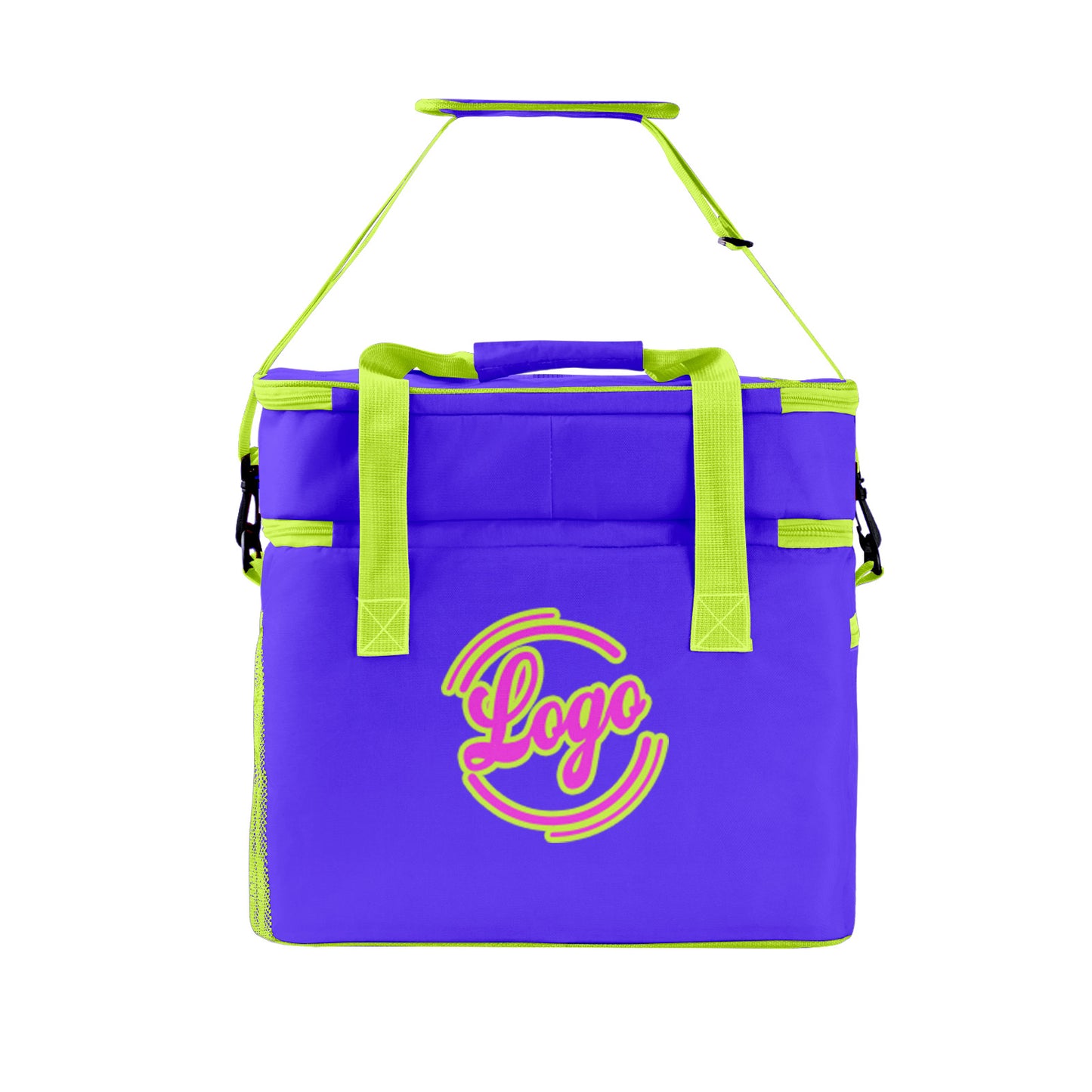 Custom Purple Fluorescent Green Double Layer Insulated Cooler Bag - 600D Oxford Waterproof Picnic Tote for Camping, Hiking & BBQ - Large Capacity Thermal Lunch Bag