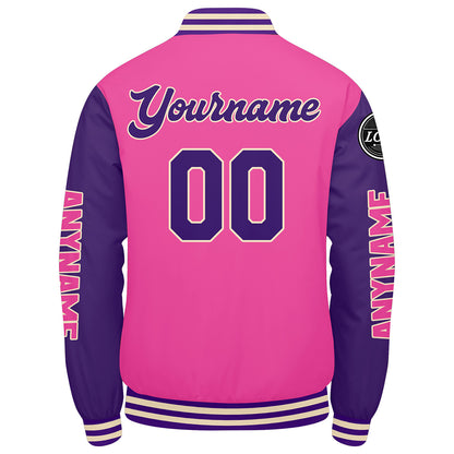 Custom Pink Purple Varsity Jackets for Men Women Youth Personalized Letterman Jackets