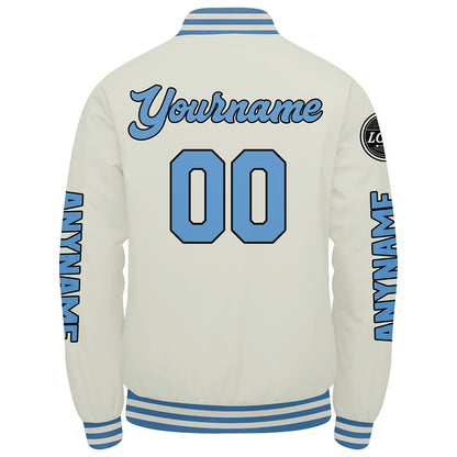 Custom Cream Light Blue Varsity Jackets for Men Women Youth Personalized Letterman Jackets
